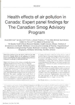 Health Effects of Air Pollution in Canada: Expert Panel Findings for the Canadian Smog Advisory Program