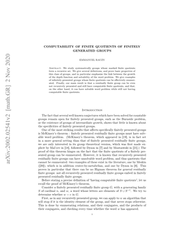 Arxiv:2002.02541V2 [Math.GR] 2 Nov 2020 H Pcﬁiiso Ntl Rsne Groups