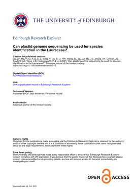 Can Plastid Genome Sequencing Be Used for Species Identification in the Lauraceae?