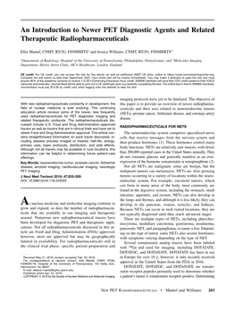 An Introduction to Newer PET Diagnostic Agents and Related Therapeutic Radiopharmaceuticals