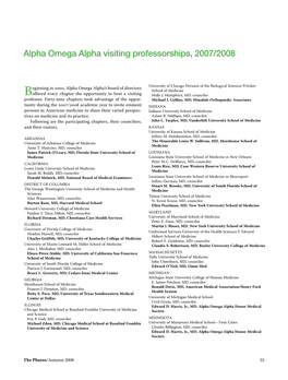 Alpha Omega Alpha Visiting Professorships, 2007/2008