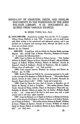 Hand-List of Charters, Deeds, and Similar Documents in the Possession of the John Rylands Library. I1 (3)