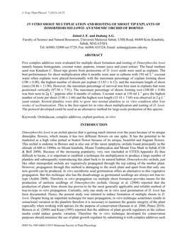 In Vitro Shoot Multiplication and Rooting of Shoot Tip Explants of Dimorphorchis Lowii: an Endemic Orchid of Borneo