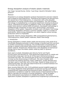 Energy Dissipation Analysis of Elastic–Plastic Materials Han Yanga, Sumeet Kumar, Sinhaa, Yuan Fenga, David B