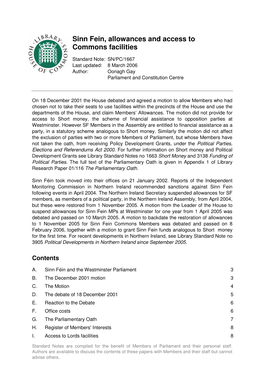 Sinn Fein, Allowances and Access to Commons Facilities