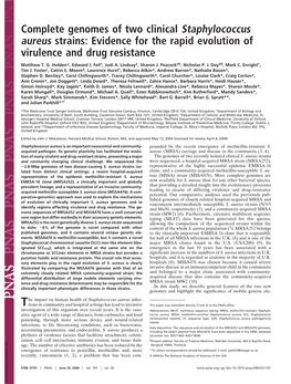 Complete Genomes of Two Clinical Staphylococcus Aureus Strains: Evidence for the Rapid Evolution of Virulence and Drug Resistance