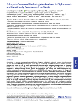 Eukaryote-Conserved Methylarginine Is Absent in Diplomonads and Functionally Compensated in Giardia Samantha J