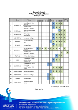 Games Schedule 7Th Asia Pacific Deaf Games Seoul, Korea