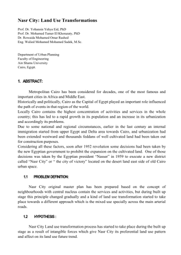 Nasr City: Land Use Transformations