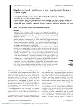 Development and Validation of a Short Questionnaire to Assess Sodium Intake