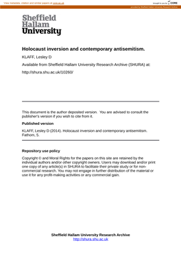 Holocaust Inversion and Contemporary Antisemitism