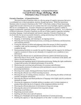 Executive Functions: a General Overview Copyright © 2011 George Mccloskey, Ph.D