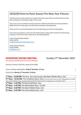 2019/20 Point-To-Point Season Pre-New Year Fixtures