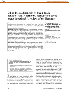 What Does a Diagnosis of Brain Death Mean to Family Members Approached About Organ Donation? a Review of the Literature