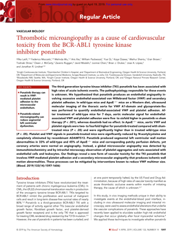 Thrombotic Microangiopathy As a Cause of Cardiovascular Toxicity from the BCR-ABL1 Tyrosine Kinase Inhibitor Ponatinib