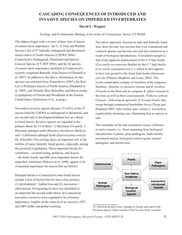 Cascading Consequences of Introduced and Invasive Species on IMPERILED INVERTEBRATES David L