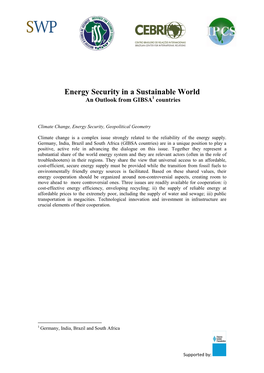 Energy Security in a Sustainable World an Outlook from GIBSA1 Countries