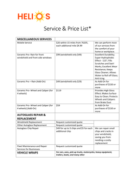 Service & Price List*