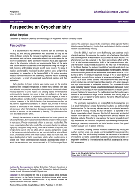 Perspective on Cryochemistry