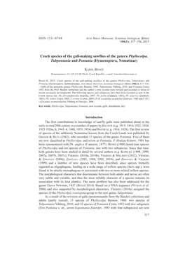 Czech Species of the Gall-Making Sawflies of the Genera Phyllocolpa, Tubpontania and Pontania (Hymenoptera, Nematinae)