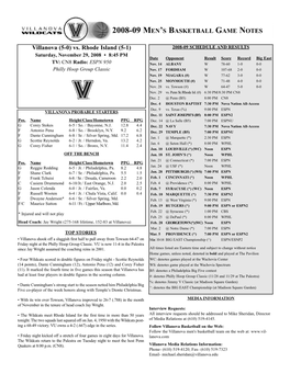 2008-09 Men's Basketball Game Notes