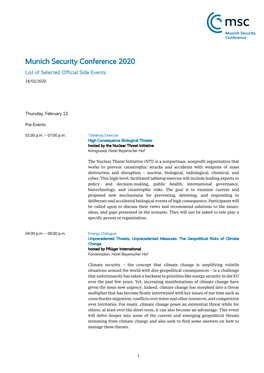 Munich Security Conference 2020 List of Selected Official Side Events