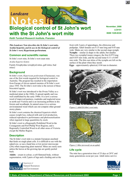 Biological Control of St John's Wort with the St John's Wort Mite (DSE Vic)