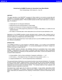 Introducing the GLIMMIX Procedure for Generalized Linear Mixed Models Oliver Schabenberger, SAS Institute Inc., Cary, NC