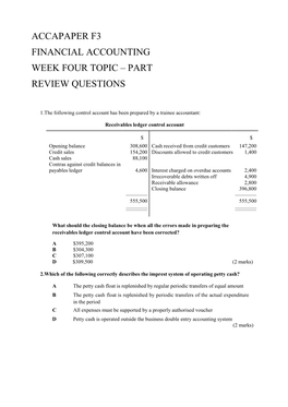 Accapaper F3 Financial Accounting Week Four Topic – Part Review Questions