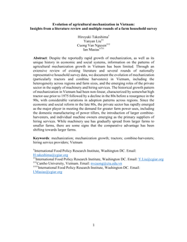 Evolution of Agricultural Mechanization in Vietnam: Insights from a Literature Review and Multiple Rounds of a Farm Household Survey