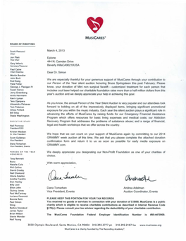 MUSICARES Thank You Letter