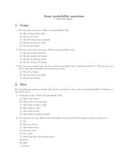 Some Probability Questions 1 Coins 2 Dice