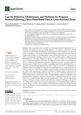 Care by Midwives, Obstetricians, and Dietitians for Pregnant Women Following a Strict Plant-Based Diet: a Cross-Sectional Study