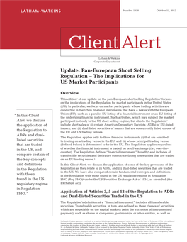 Pan-European Short Selling Regulation – the Implications for US Market Participants