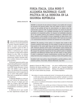 Forza Italia, Lega Nord Y Alleanza Nazionale: Clase Política De La Derecha En La Segunda República