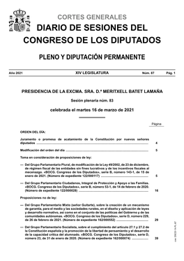 Diario De Sesiones Del Congreso De Los Diputados Pleno Y Diputación Permanente