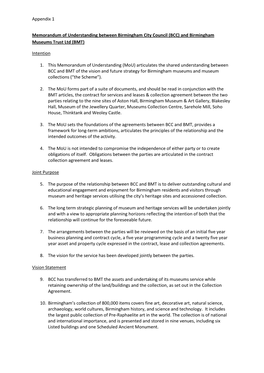 Appendix 1 Memorandum of Understanding Between