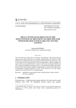 Impact of Polyelectrolytes on the Effectiveness of Treatment of Groundwater with Increased Natural Organic Matter Content