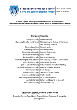 Biztonságtudományi Szemle Safety and Security Sciences Review