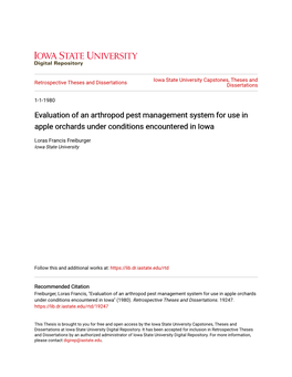 Evaluation of an Arthropod Pest Management System for Use in Apple Orchards Under Conditions Encountered in Iowa