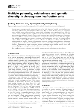 Multiple Paternity, Relatedness and Genetic Diversity in Acromyrmex Leaf-Cutter Ants