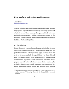 Reid on the Priority of Natural Language*