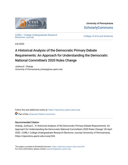 A Historical Analysis of the Democratic Primary Debate Requirements: an Approach for Understanding the Democratic National Committee’S 2020 Rules Change