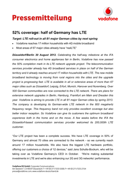 52% Coverage: Half of Germany Has LTE