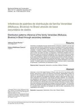 Inferência De Padrões De Distribuição Da Família Veneridae (Mollusca, Bivalvia) No Brasil Através De Base Secundária De Dados