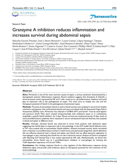 Theranostics Granzyme a Inhibition Reduces Inflammation And