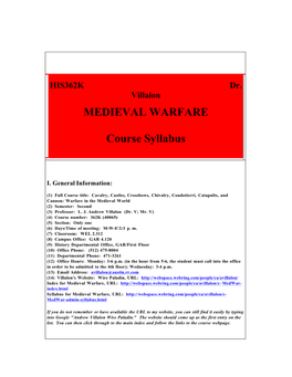 MEDIEVAL WARFARE Course Syllabus