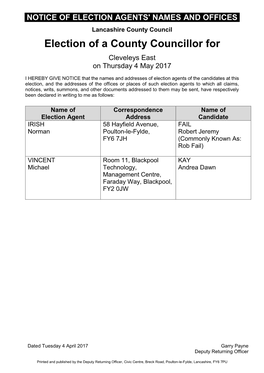 Election of a County Councillor For