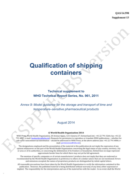 Qualification of Shipping Containers