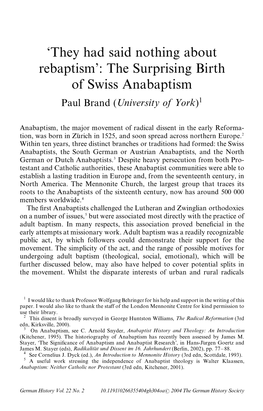 The Surprising Birth of Swiss Anabaptism